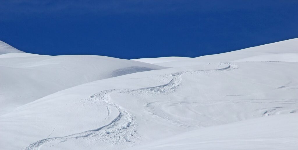 スノーボードで滑走した跡の画像